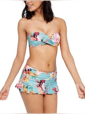 La Blanca garden bandeau bikini top and ruffle swim skirt